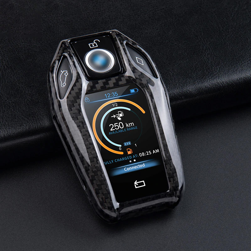 Real Carbon Fiber Key Case Key Fob for Smart Key TouchScreen BMW 5