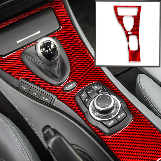 Pinalloy Carbon Fiber Shift Knob Control Panel for BMW E90/E92/E93 3 Series Car Interior Modification Accessory for BMW（07-13 M3 gear panel - left driving Red color）