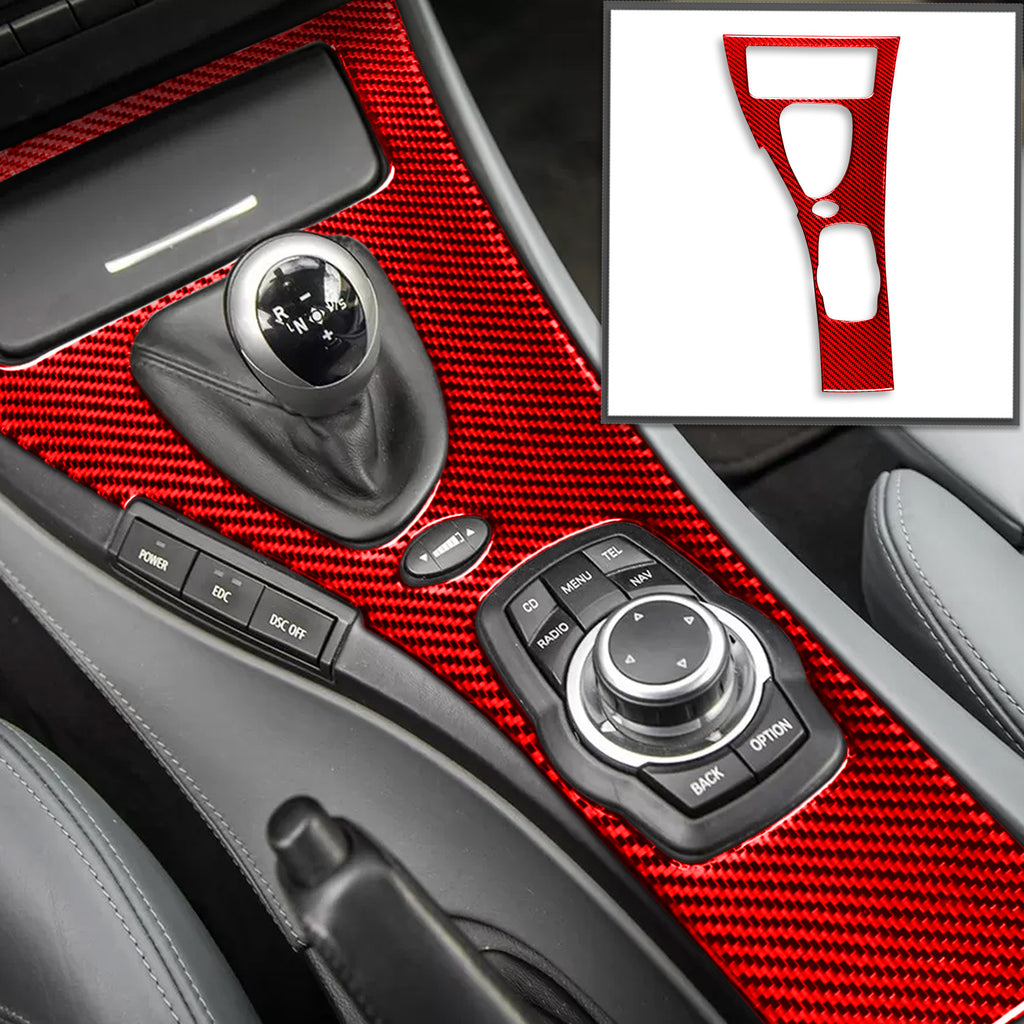 Pinalloy Carbon Fiber Shift Knob Panel for BMW E90/E92/E93 3 Series Car Interior Modification Accessory for BMW（07-13 M3 gear panel - left driving Red color）