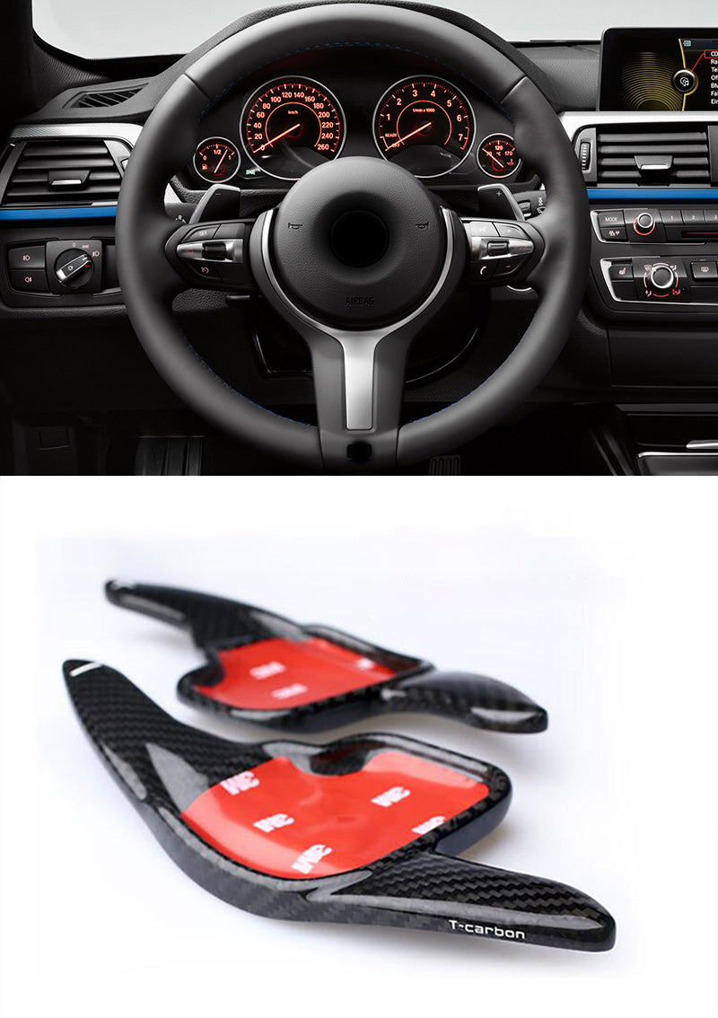 Real Carbon Fiber Steering Wheel Paddle Shifter Extension for Compatible with 2, 3, 4, 5, 6, 7, X1, X5, and Z4 Series (2010-2016)