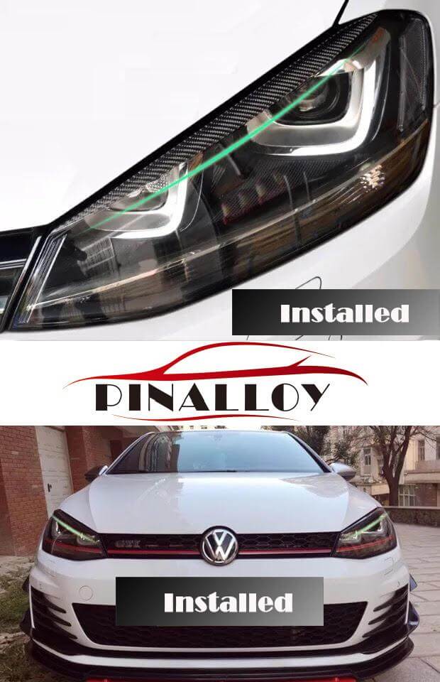 (Set of 2) Pinalloy Real Carbon Fiber Headlight Eyelids Eyebrows For  VolksWagen VW MK 7