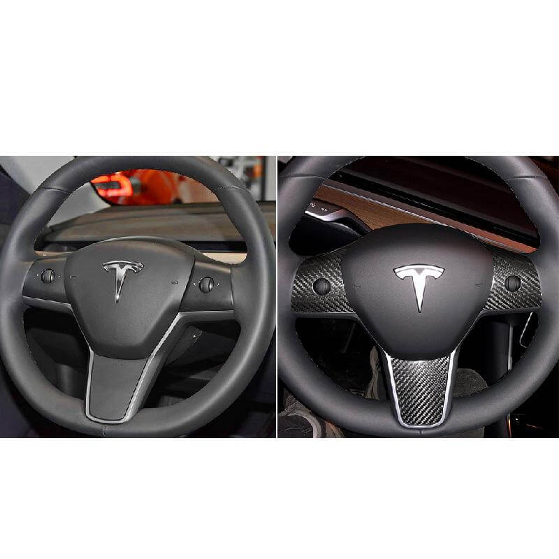 3pcs per set) Carbon Fiber Interior Steering Wheel Trim For Tesla Mod