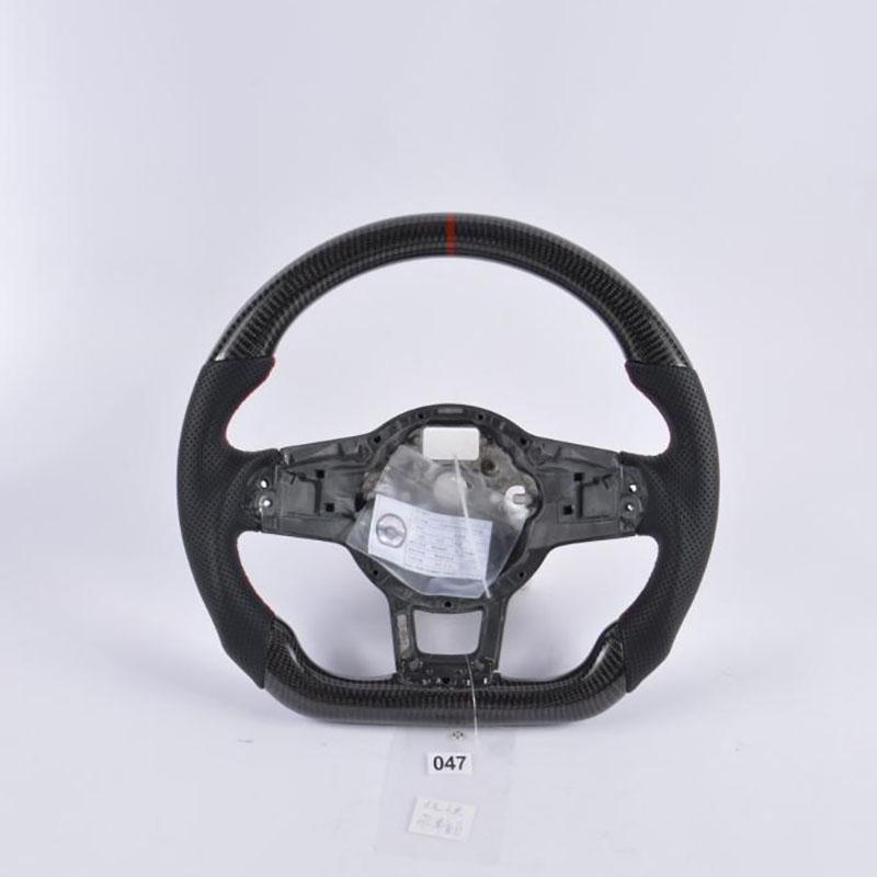 Carbon Fiber Re-manufactured Steering Wheel with Red Strap for 2015+ MK7 Models