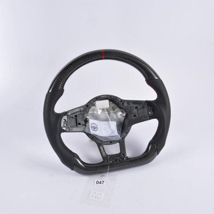 Carbon Fiber Re-manufactured Steering Wheel with Red Strap for 2015+ MK7 Models