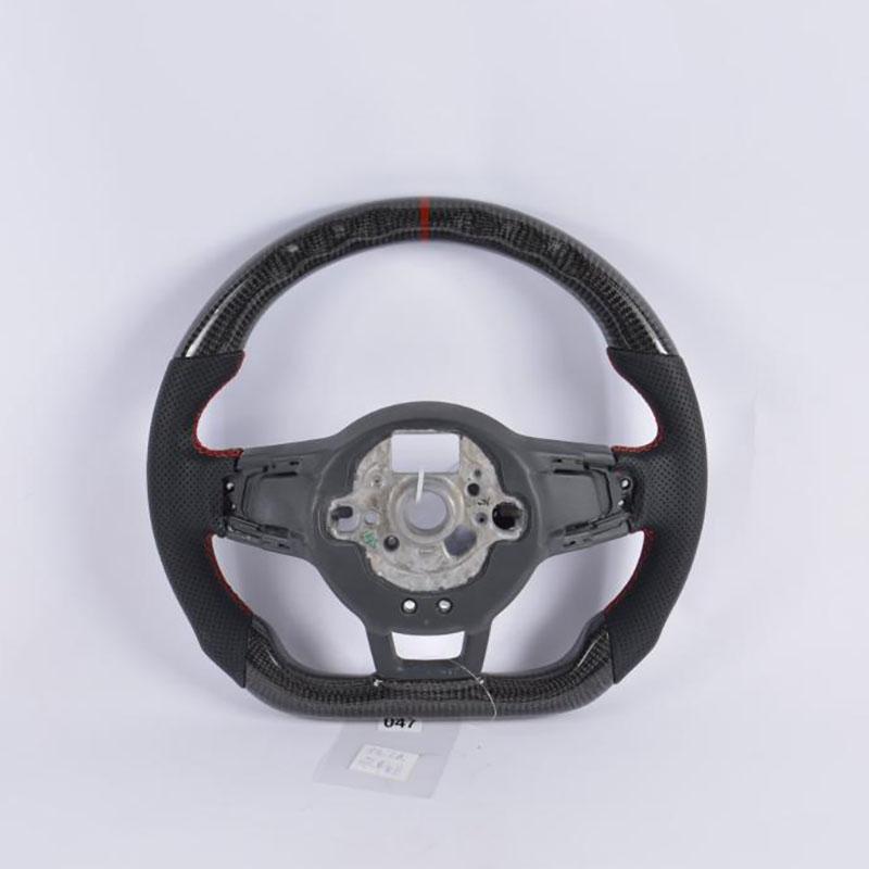 Carbon Fiber Re-manufactured Steering Wheel with Red Strap for 2015+ MK7 Models