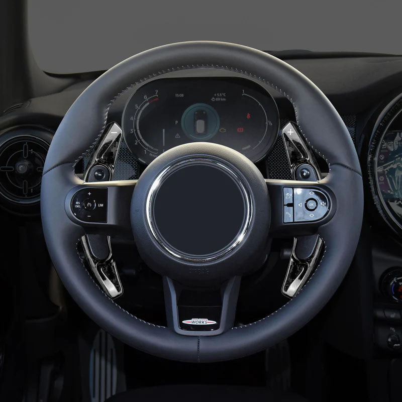 Pinalloy Carbon Fiber Paddle Shift Extenders for 2014-2022: Clubman (F54), Cooper (F55/F56), Cabriolet (F57), Countryman (F60) (Forged Carbon)