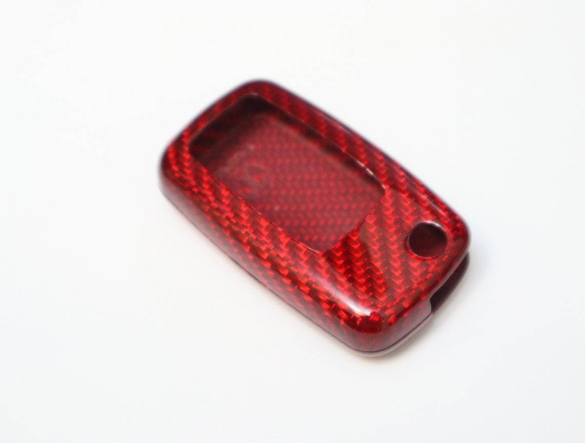 Pinalloy Red Deluxe Real Carbon Fiber Remote Flip Key Cover Case Skin Shell for VW Seat Skoda - Pinalloy Online Auto Accessories Lightweight Car Kit 