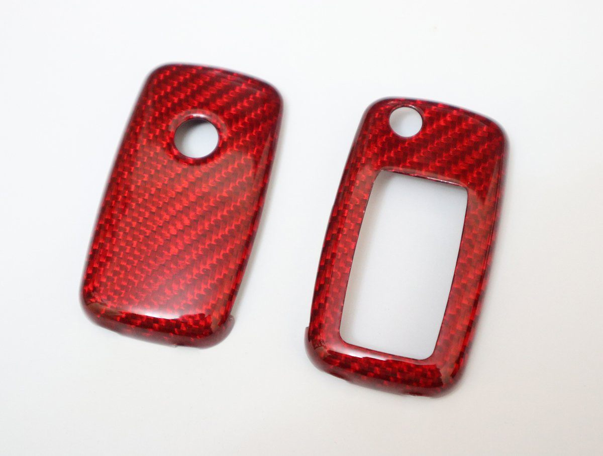 Pinalloy Red Deluxe Real Carbon Fiber Remote Flip Key Cover Case Skin Shell for VW Seat Skoda - Pinalloy Online Auto Accessories Lightweight Car Kit 