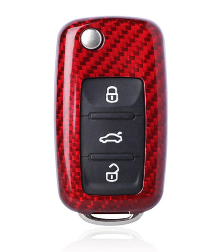 Pinalloy Red Deluxe Real Carbon Fiber Remote Flip Key Cover Case Skin Shell for VW Seat Skoda - Pinalloy Online Auto Accessories Lightweight Car Kit 