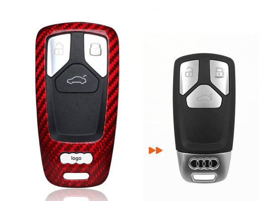 Pinalloy Real Red Carbon Fiber Case Cover for 2016-2018 Audi Keyless Smart Key - Pinalloy Online Auto Accessories Lightweight Car Kit 