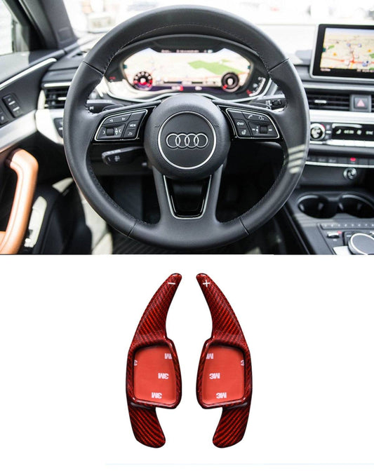 Red Carbon Fiber Steering Paddle Shifter Extension for A3, A4L, A5, Q7, TT, TTS, S4, Q2, S3, and SQ Models